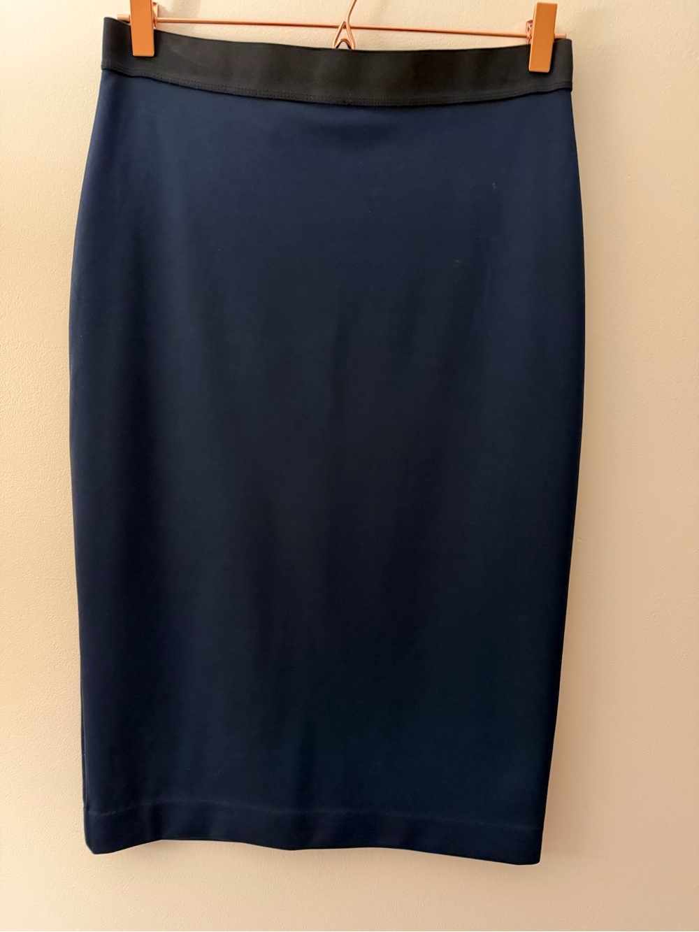 Alfani Navy Pencil Skirt with Black Waistband Trim